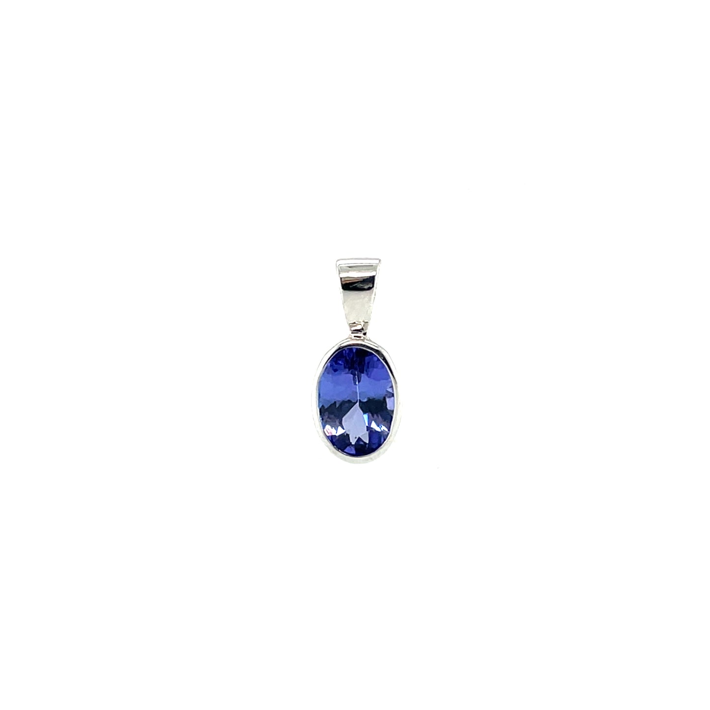 9ct White Gold Oval Tanzanite Rubover Pendant (7x5mm)