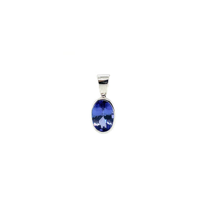 9ct White Gold Oval Tanzanite Rubover Pendant (7x5mm)