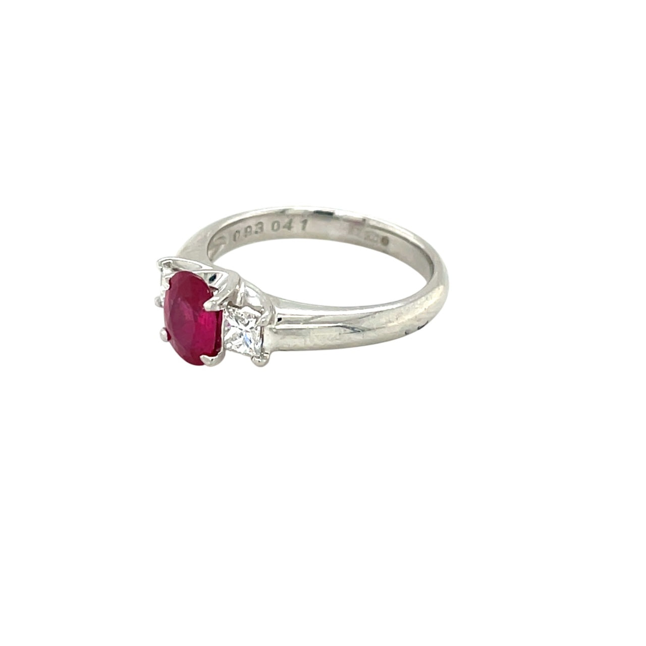 Platinum Ruby & Diamond Three Stone Ring (M)
