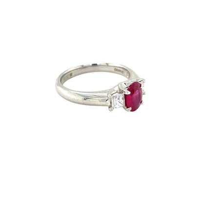 Platinum Ruby & Diamond Three Stone Ring (M)