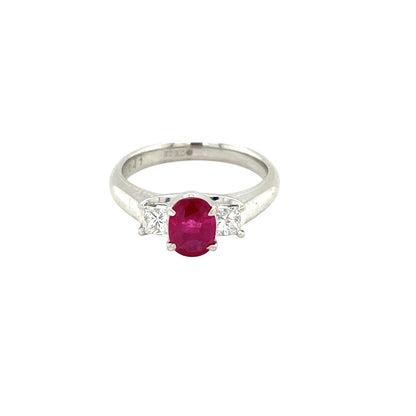 Platinum Ruby & Diamond Three Stone Ring (M)