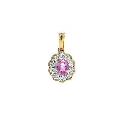 18ct Yellow Gold Pink Sapphire & Diamond Cluster Pendant