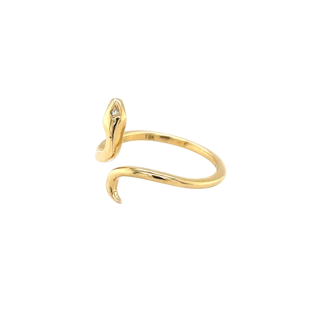 18ct Yellow Gold Snake Diamond Eyes Ring (M)