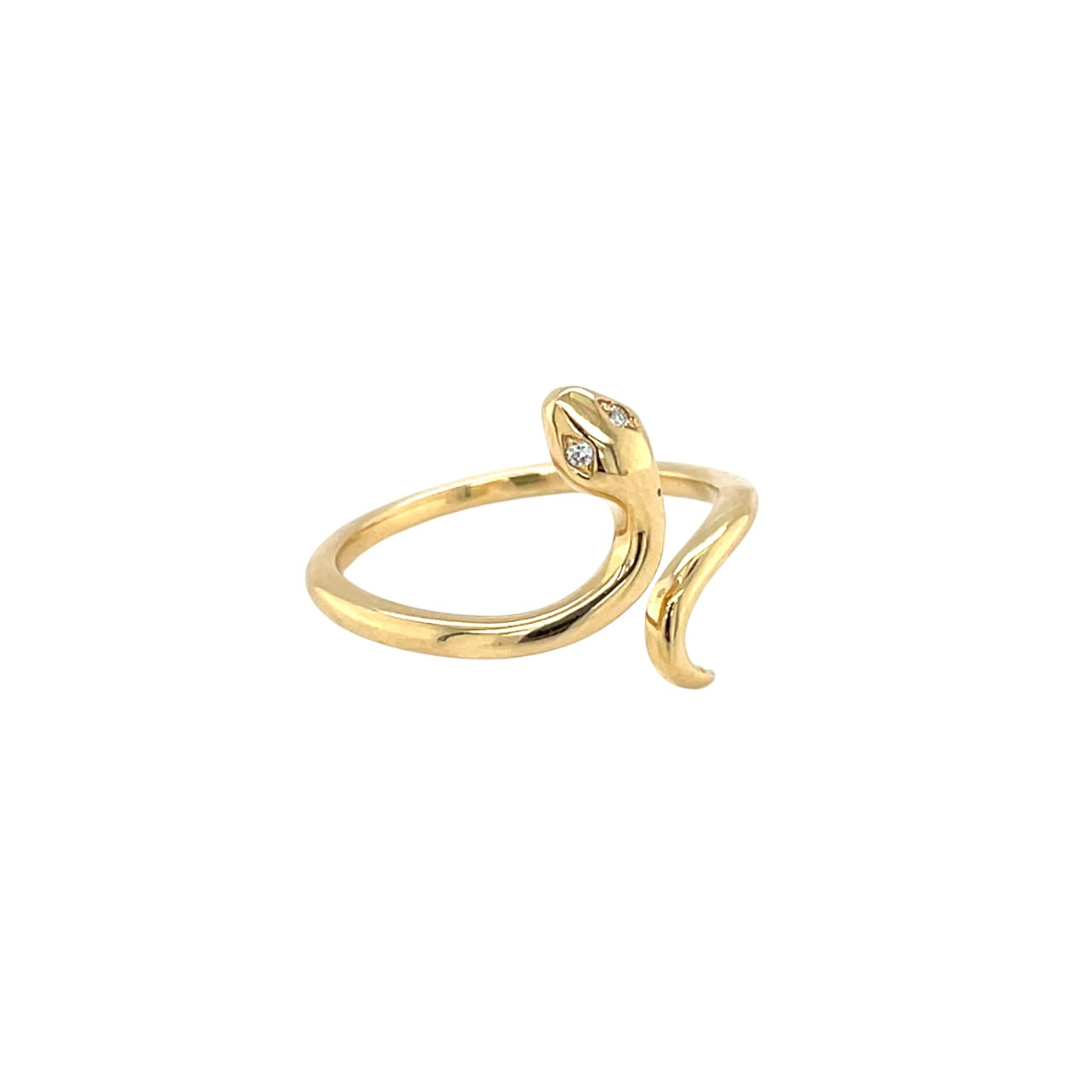 18ct Yellow Gold Snake Diamond Eyes Ring (M)