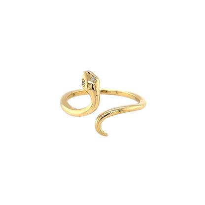 18ct Yellow Gold Snake Diamond Eyes Ring (M)