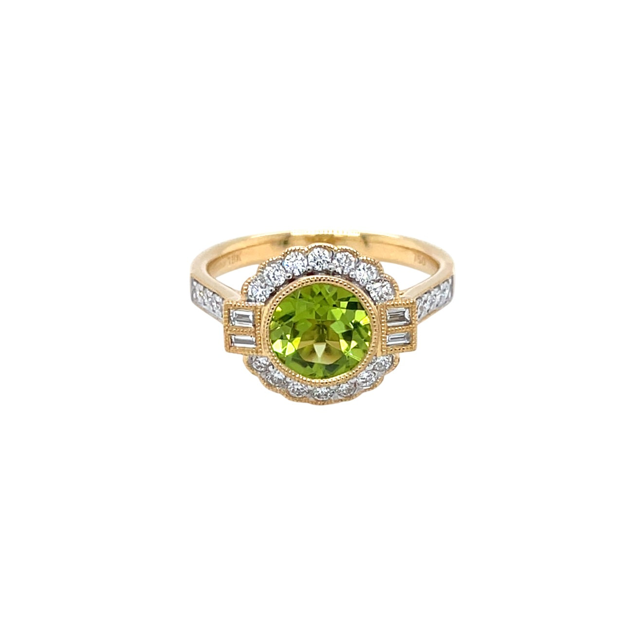 18ct Yellow Gold Peridot & Diamond Cluster Ring (N)