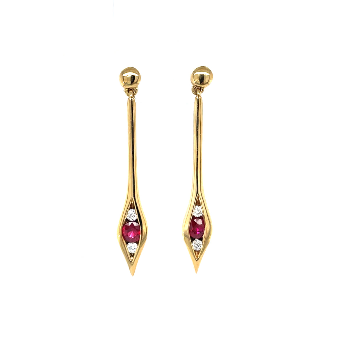 18ct Yellow Gold Ruby &  Diamond Drop Earrings