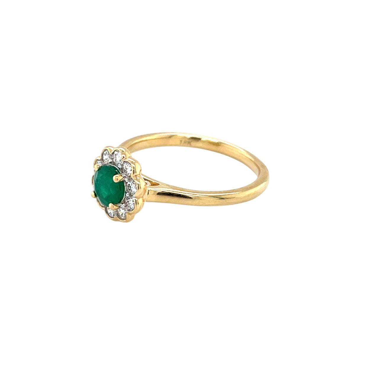 18ct Yellow Gold Emerald & Diamond Cluster Ring (N)