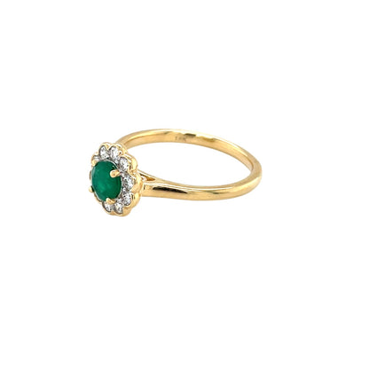 18ct Yellow Gold Emerald & Diamond Cluster Ring (N)