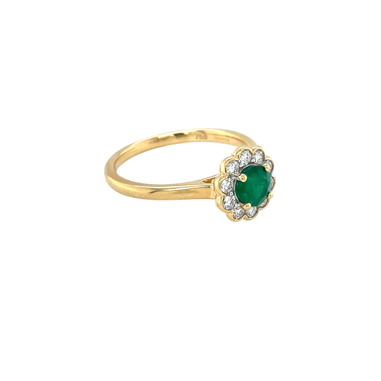 18ct Yellow Gold Emerald & Diamond Cluster Ring (N)