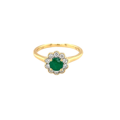 18ct Yellow Gold Emerald & Diamond Cluster Ring (N)