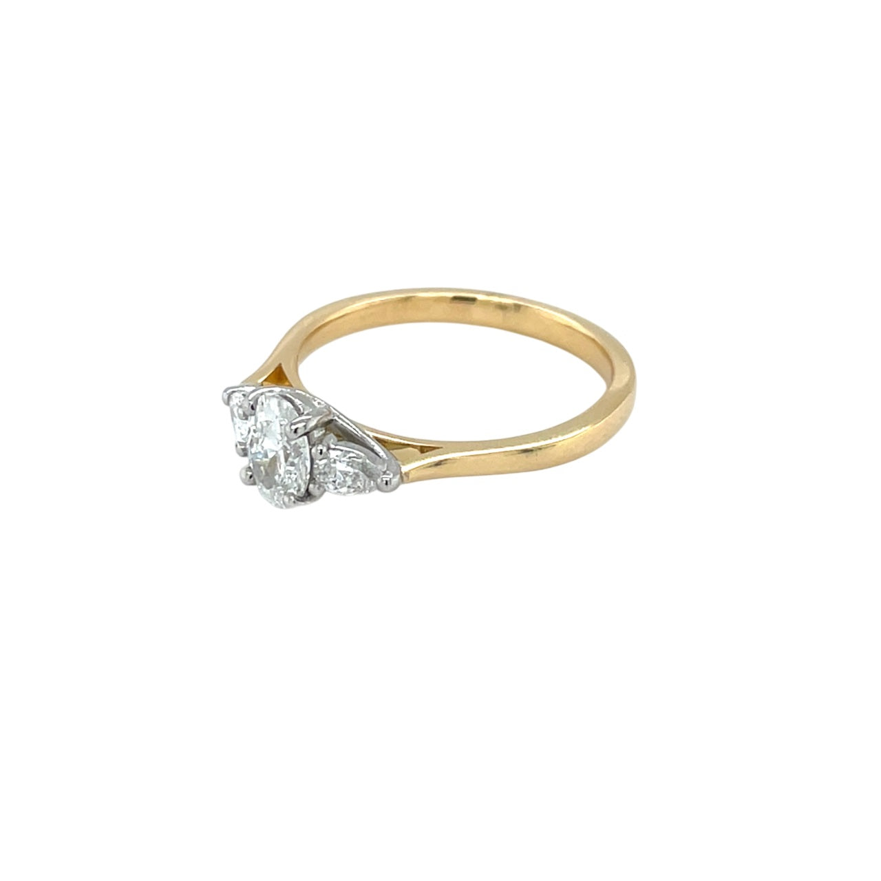 18ct Yellow Gold Oval & Pear Diamond Trilogy Ring (M1/2)