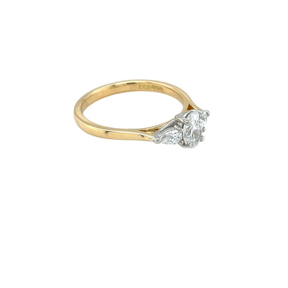 18ct Yellow Gold Oval & Pear Diamond Trilogy Ring (M1/2)