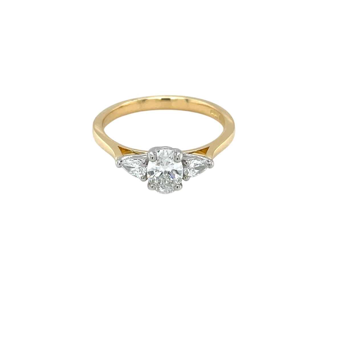 18ct Yellow Gold Oval & Pear Diamond Trilogy Ring (M1/2)