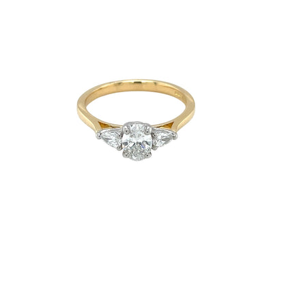 18ct Yellow Gold Oval & Pear Diamond Trilogy Ring (M1/2)
