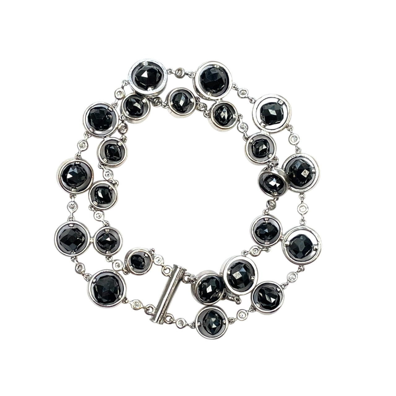 18ct White Gold Black & White Diamond Two Row Bracelet (7")
