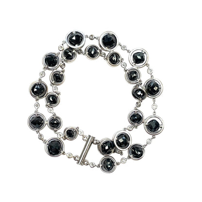 18ct White Gold Black & White Diamond Two Row Bracelet (7")