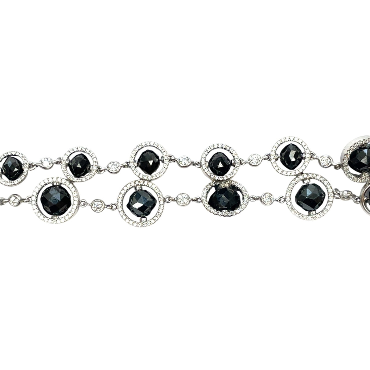 18ct White Gold Black & White Diamond Two Row Bracelet (7")