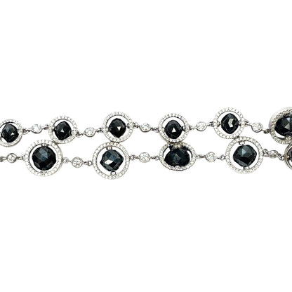 18ct White Gold Black & White Diamond Two Row Bracelet (7")