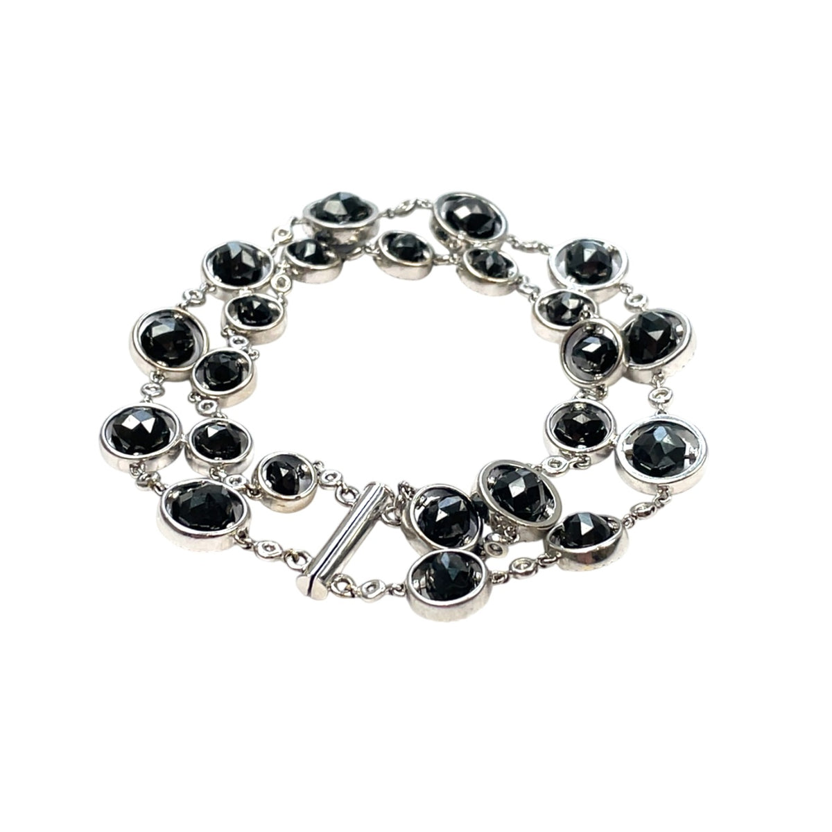 18ct White Gold Black & White Diamond Two Row Bracelet (7")
