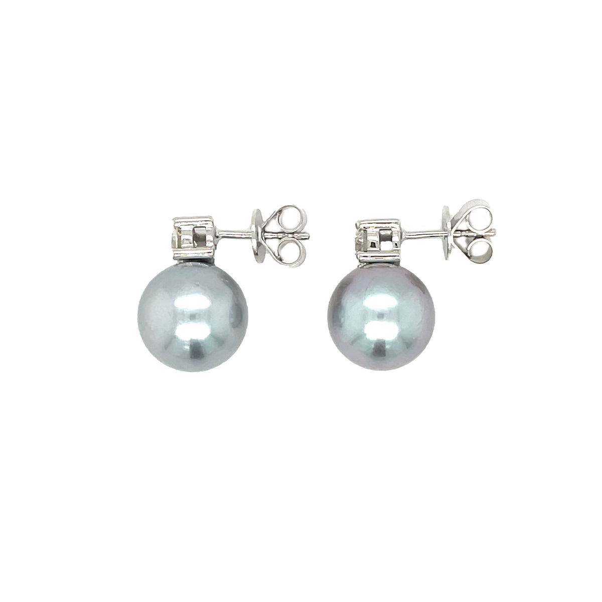 18ct White Gold Tahitian Pearl & Diamond Stud Earrings