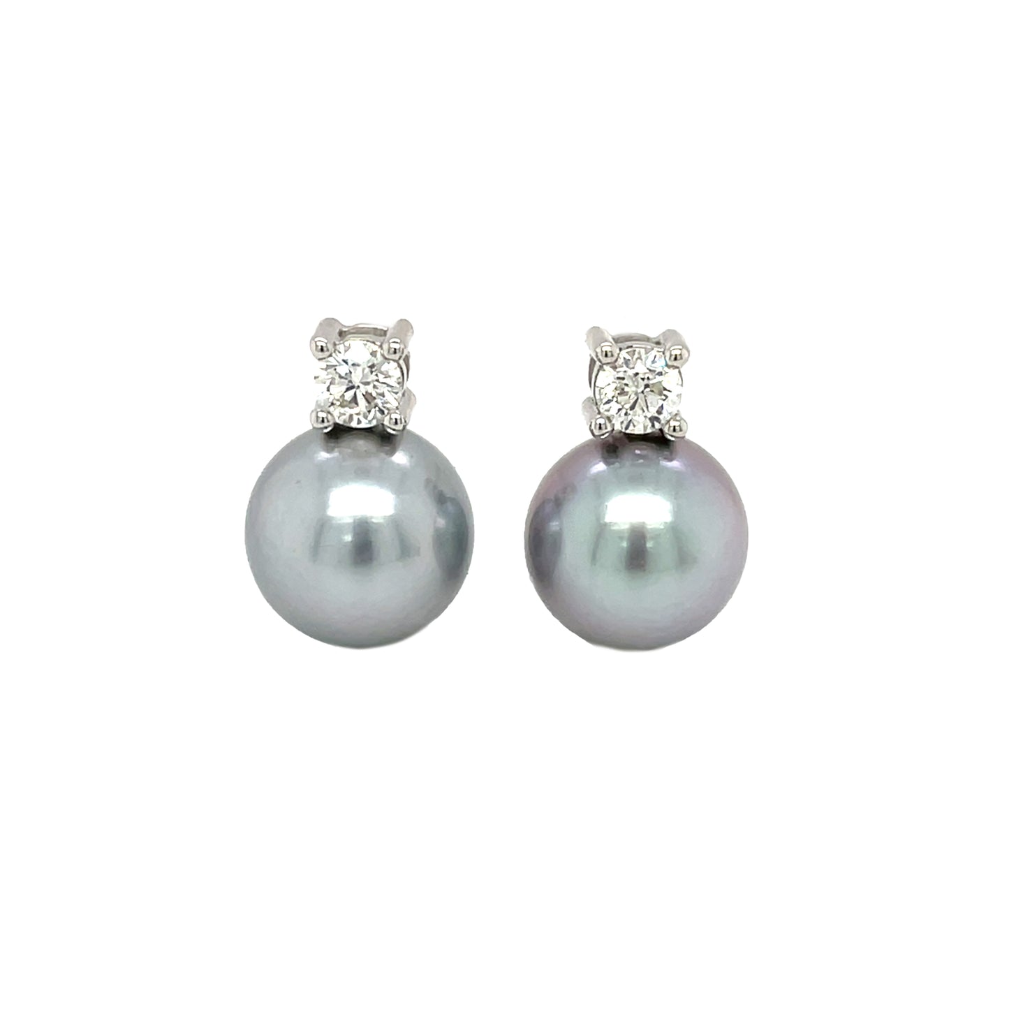 18ct White Gold Tahitian Pearl & Diamond Stud Earrings