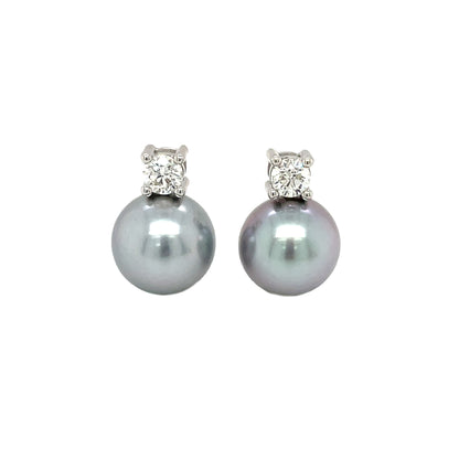 18ct White Gold Tahitian Pearl & Diamond Stud Earrings