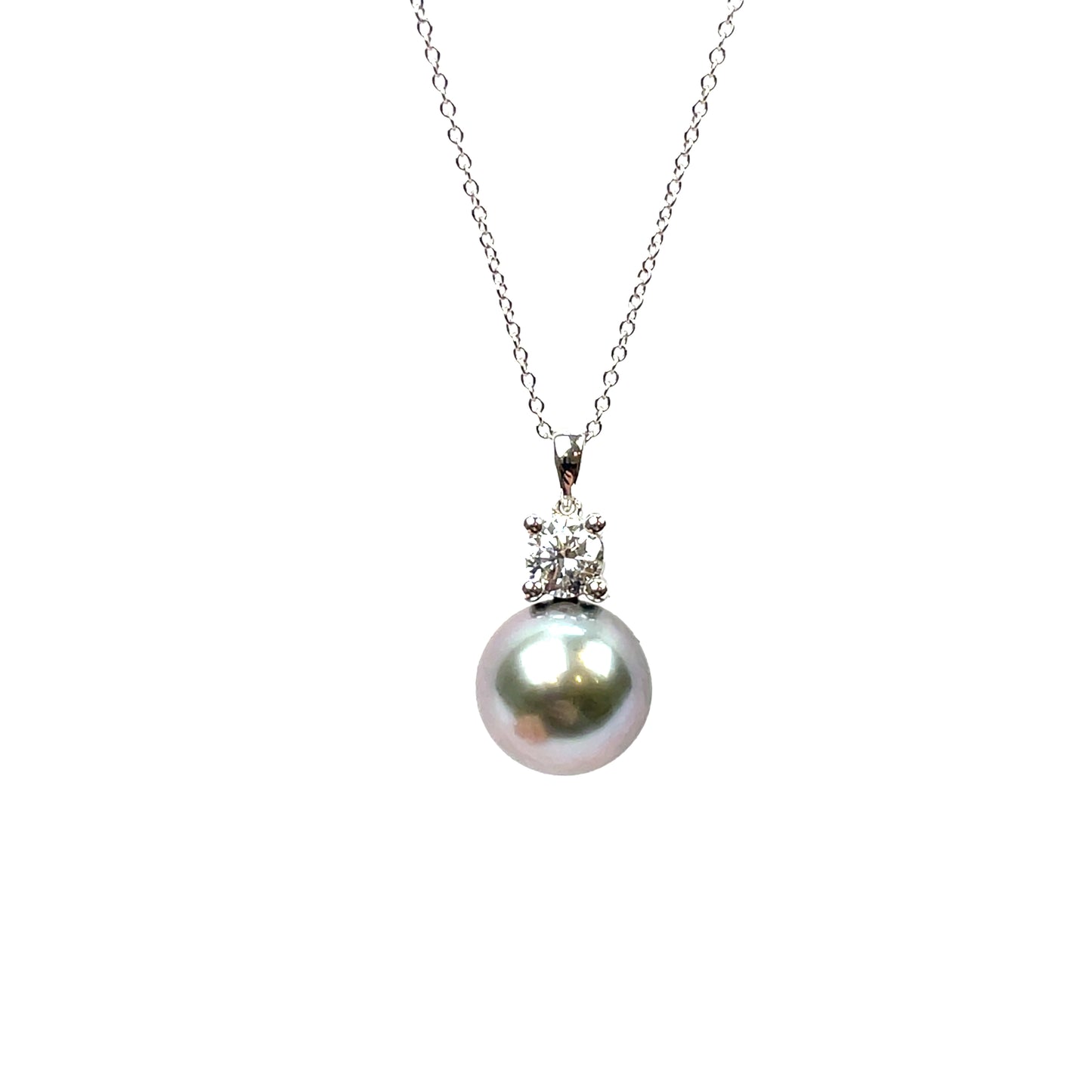 18ct White Gold Tahitian Pearl & Diamond Pendant & Chain (18")