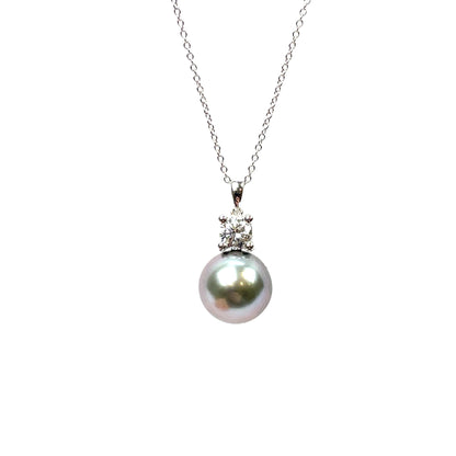 18ct White Gold Tahitian Pearl & Diamond Pendant & Chain (18")
