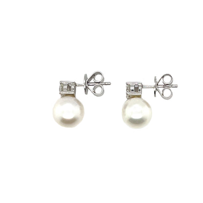 18ct White Gold Akoya Pearl & Diamond Earrings