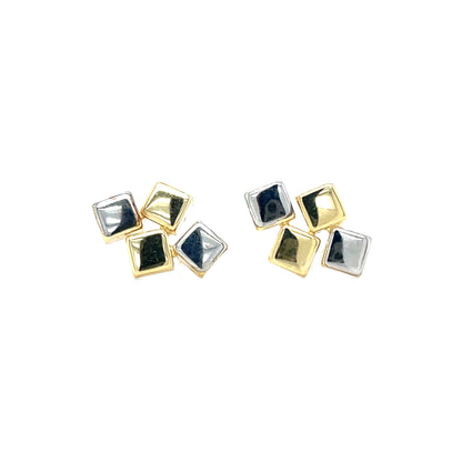 9ct Two-Tone White & Yellow Gold Building Blocks Stud Earrings