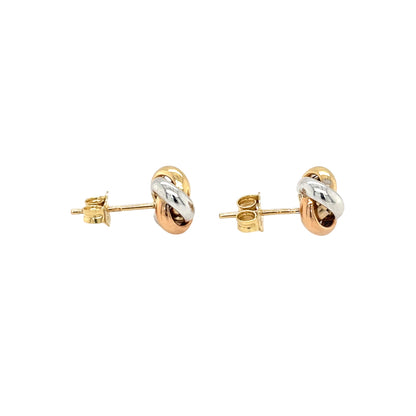 18ct Three-Tone Gold Knot Stud Earrings