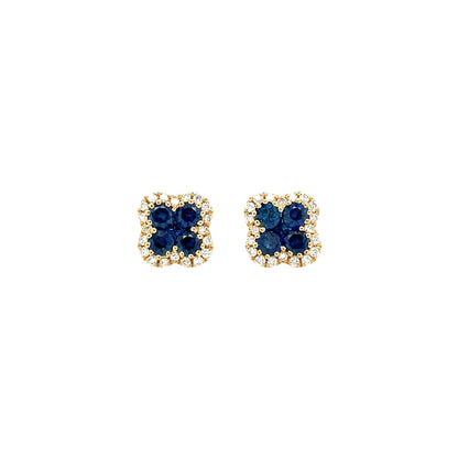 18ct Yellow Gold Sapphire &  Diamond Cluster Stud Earrings