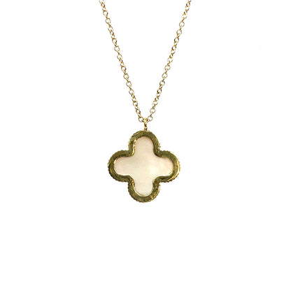 18ct Yellow Gold Mother of Pearl Clover Pendant & Chain (16")