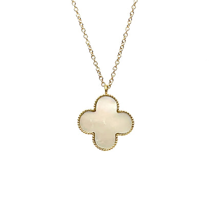 18ct Yellow Gold Mother of Pearl Clover Pendant & Chain (16")