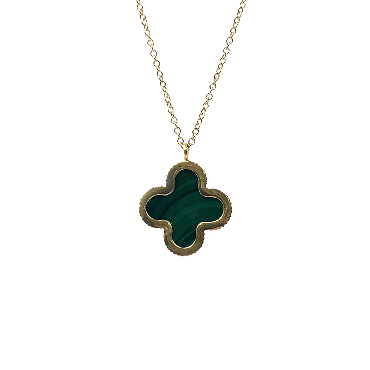 18ct Yellow Gold Malachite Clover Pendant & Chain (16")