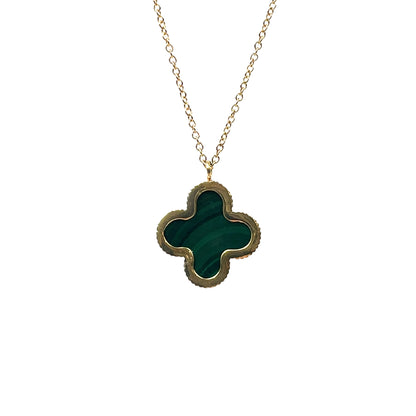 18ct Yellow Gold Malachite Clover Pendant & Chain (16")