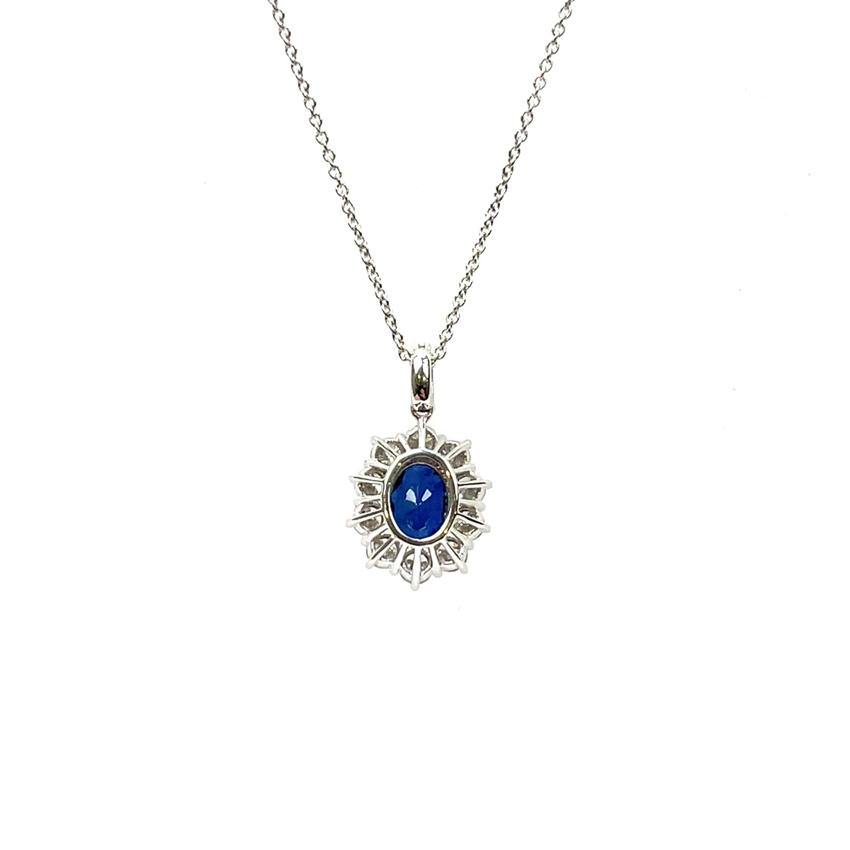 18ct White Gold Sapphire and Diamond Cluster Pendant & Chain (16")