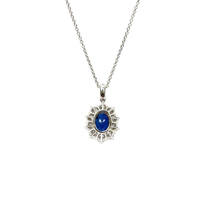 18ct White Gold Sapphire and Diamond Cluster Pendant & Chain (16")