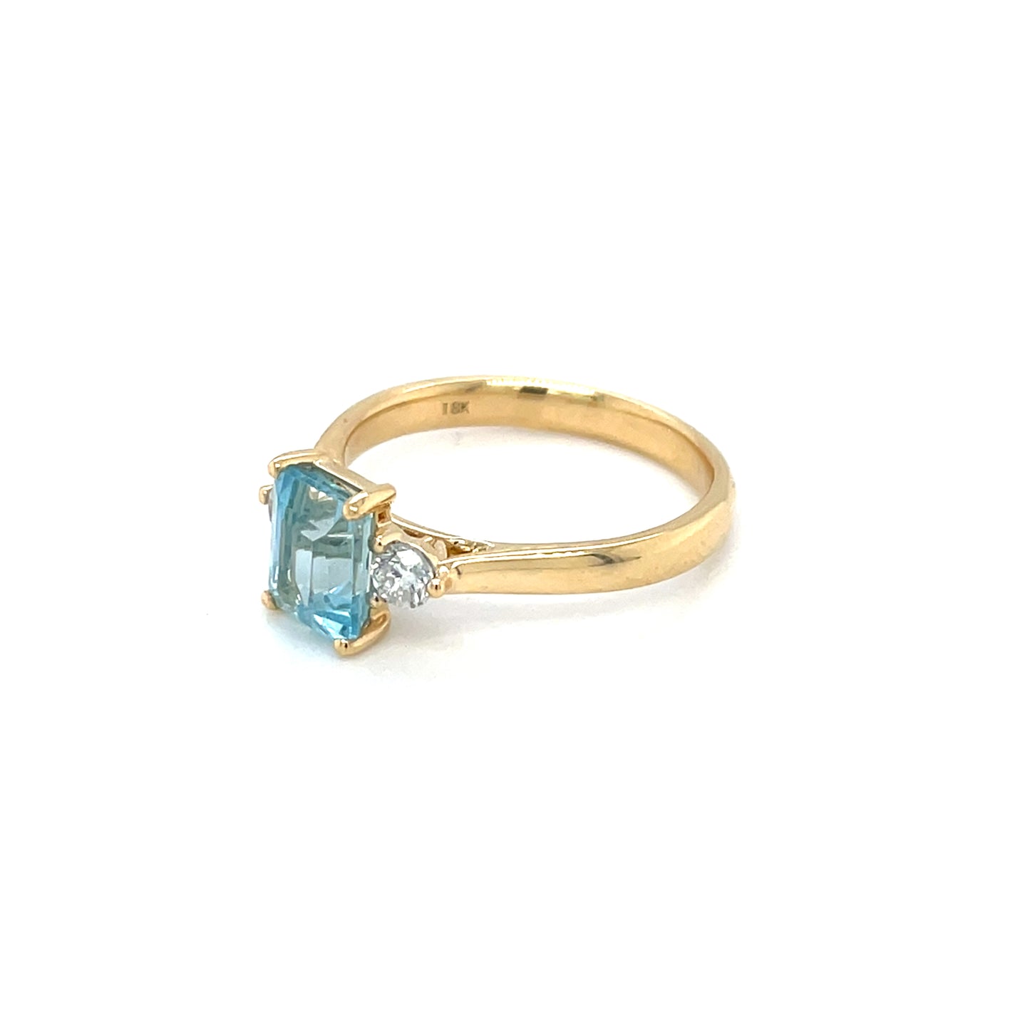 18ct Yellow Gold Aquamarine & Diamond Three Stone Ring (N)