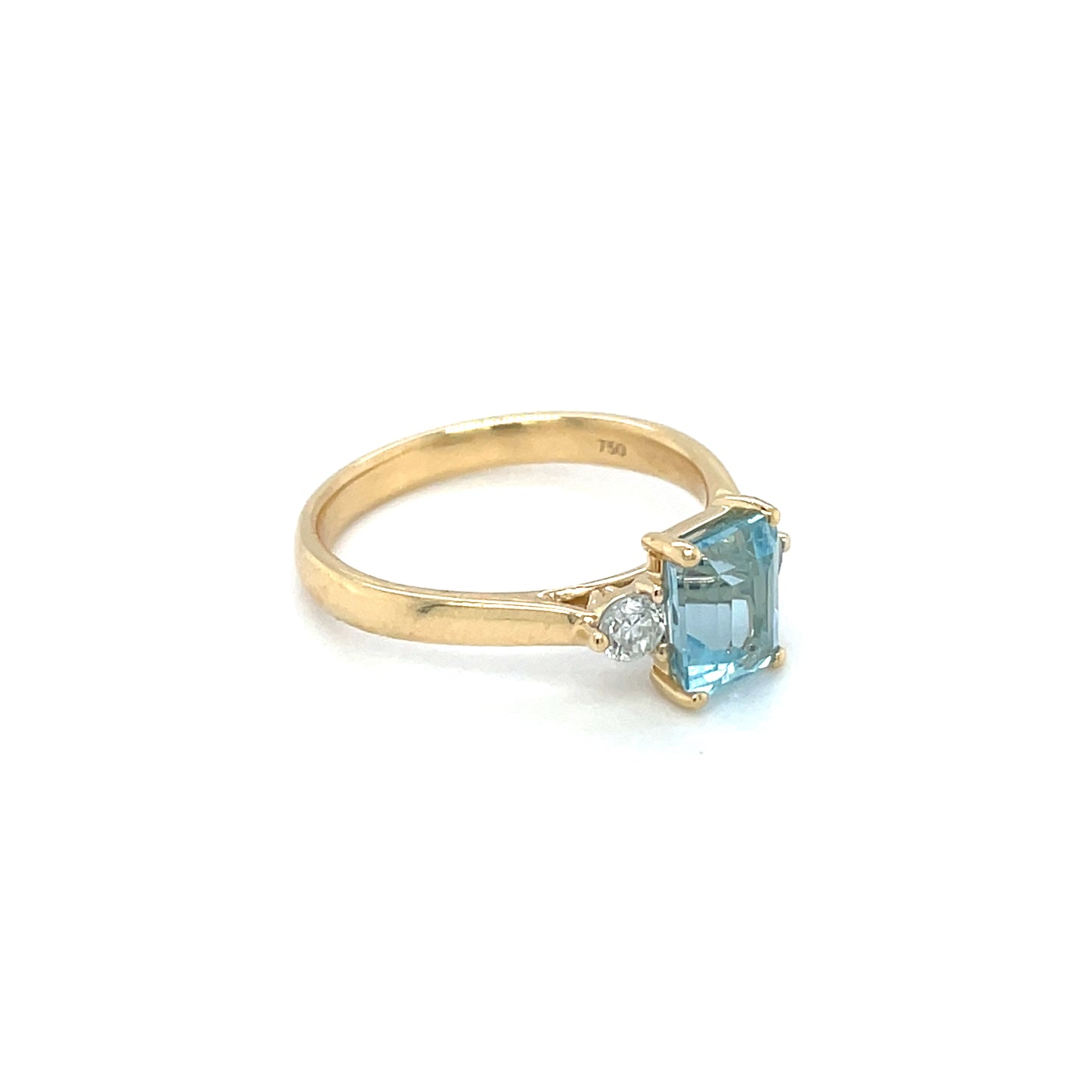 18ct Yellow Gold Aquamarine & Diamond Three Stone Ring (N)