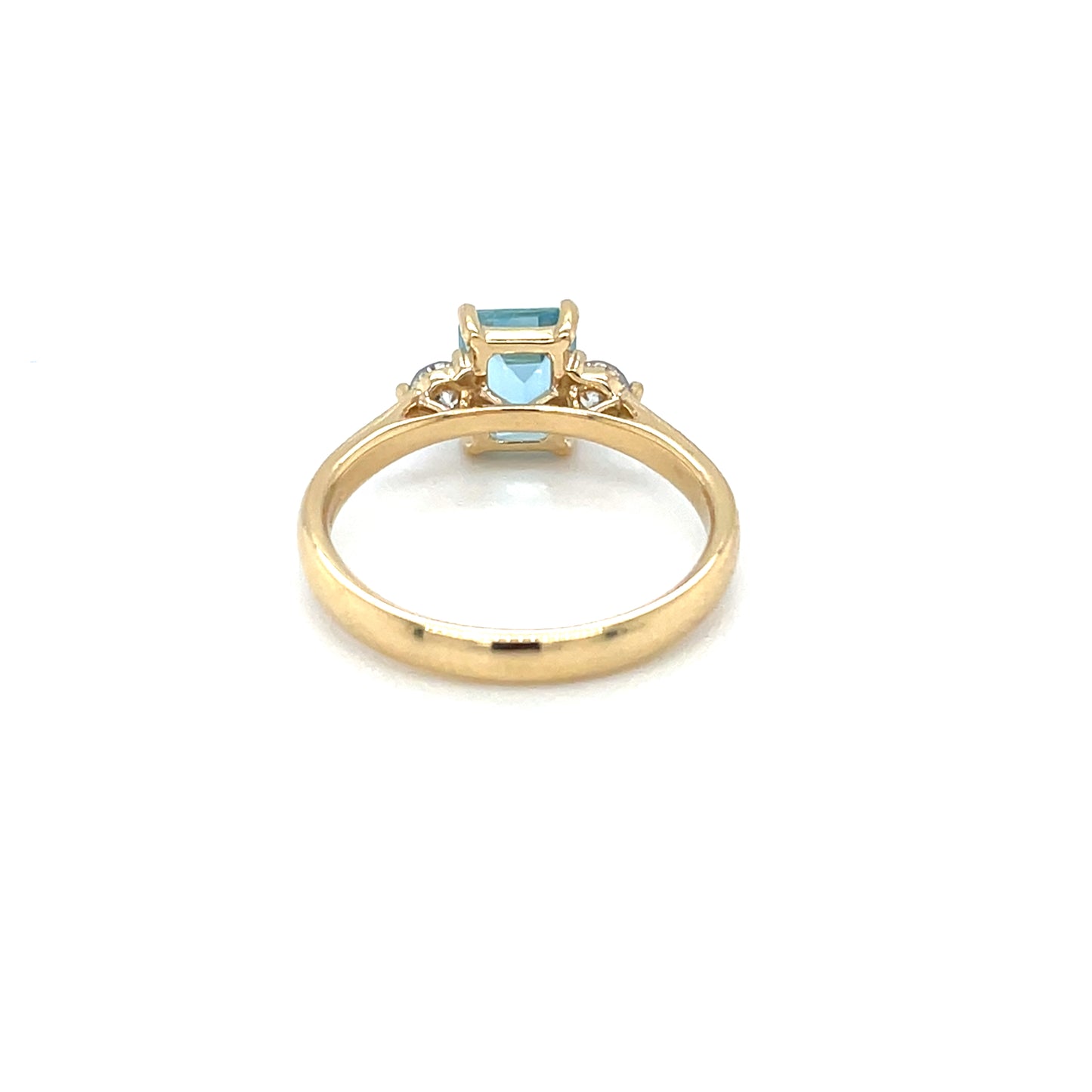 18ct Yellow Gold Aquamarine & Diamond Three Stone Ring (N)