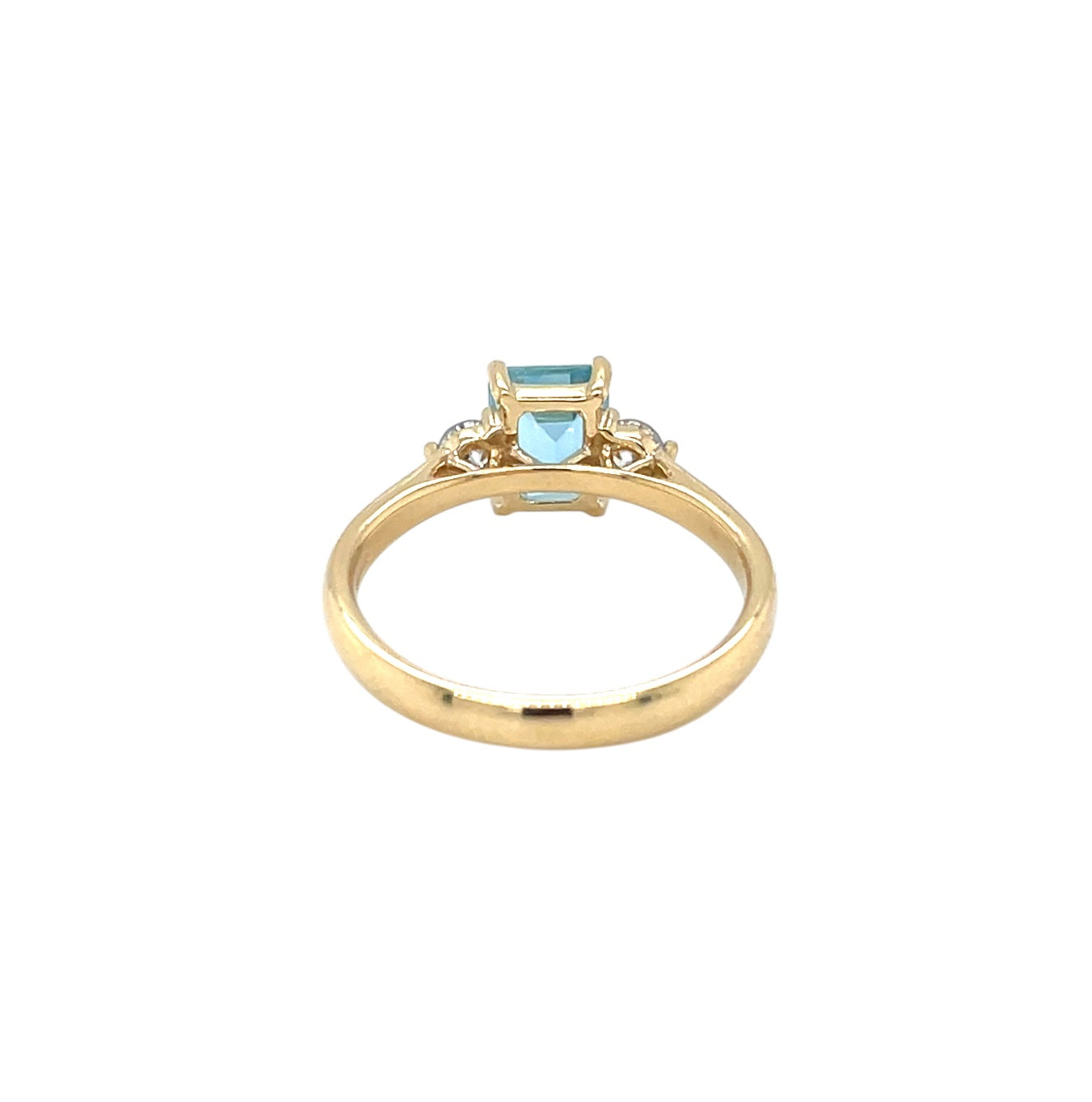 18ct Yellow Gold Aquamarine & Diamond Three Stone Ring (N)