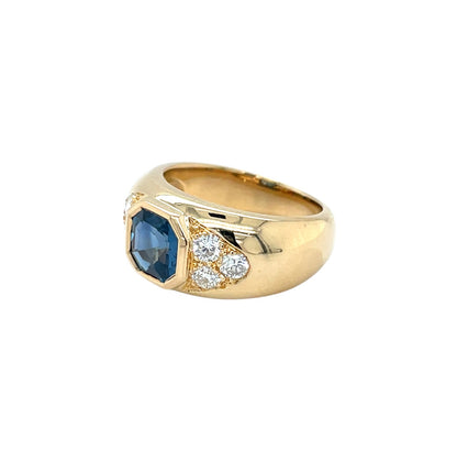 18ct Yellow Gold Sapphire & Diamond Bombe Ring (K)