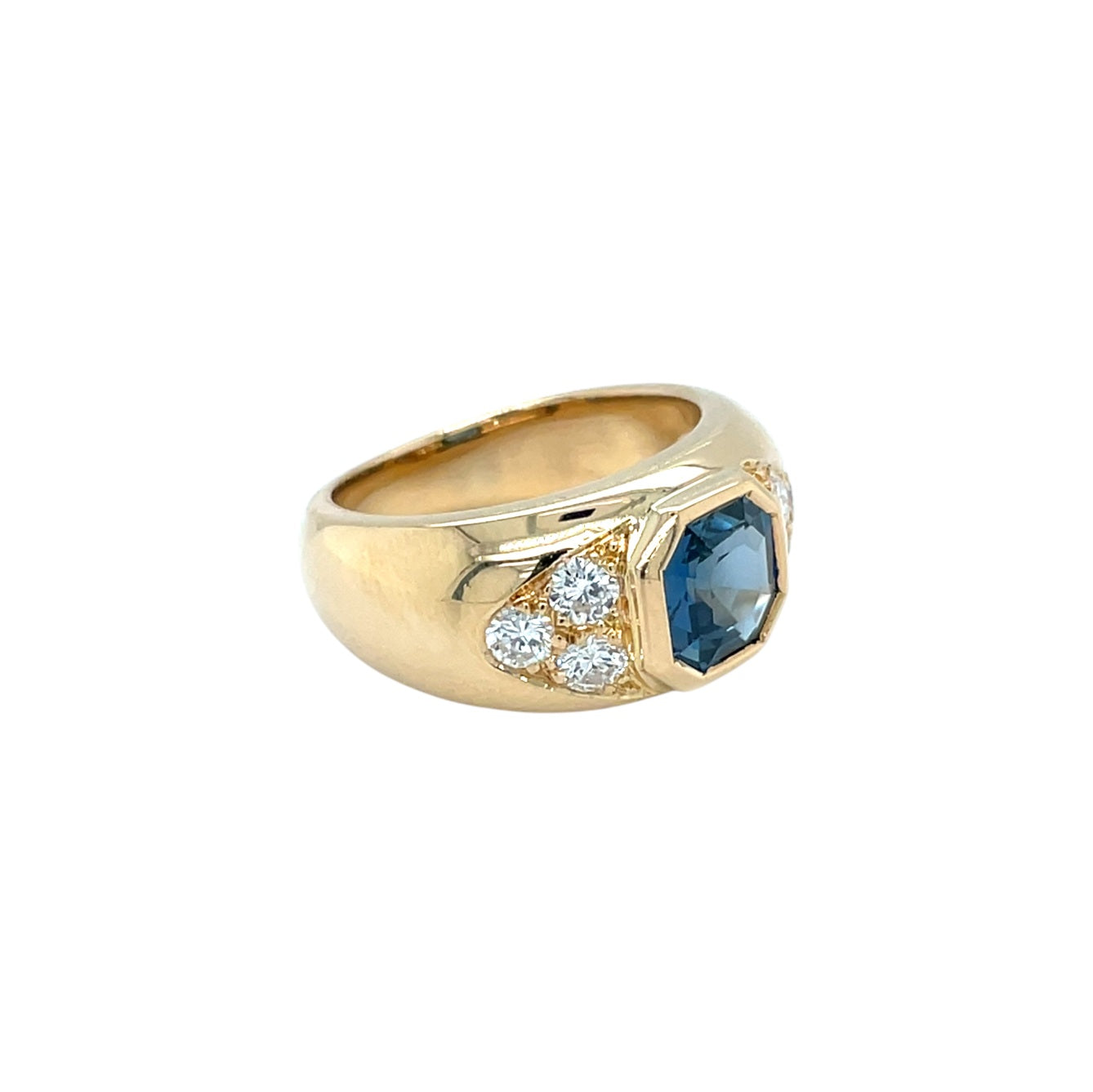 18ct Yellow Gold Sapphire & Diamond Bombe Ring (K)