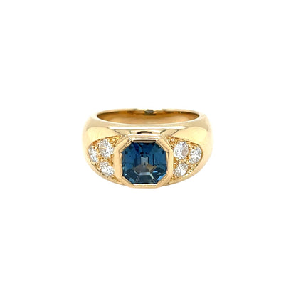 18ct Yellow Gold Sapphire & Diamond Bombe Ring (K)