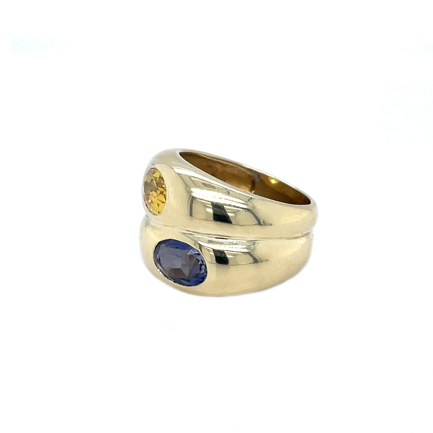 18ct Yellow Gold Blue & Orange Sapphire Ring (Size I)