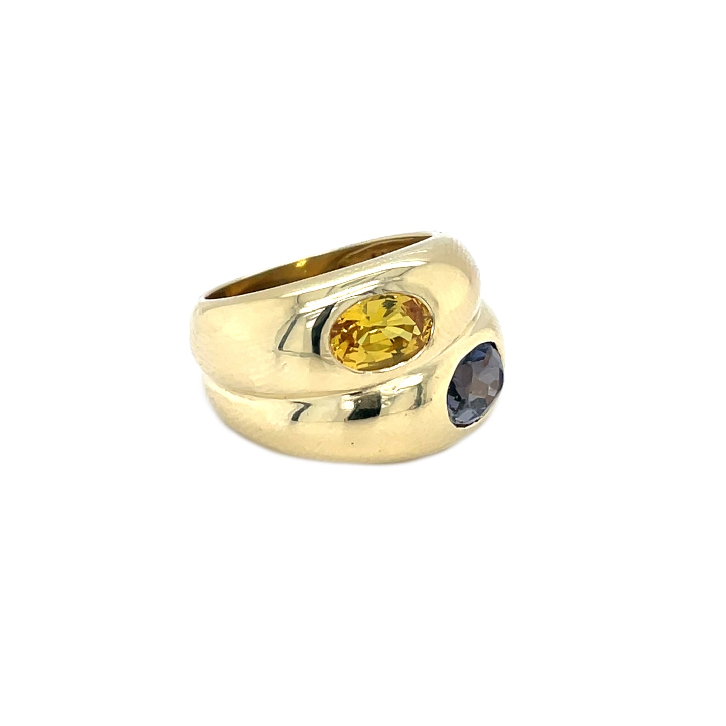 18ct Yellow Gold Blue & Orange Sapphire Ring (Size I)