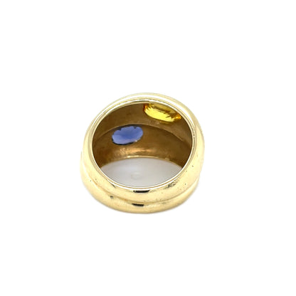18ct Yellow Gold Blue & Orange Sapphire Ring (Size I)