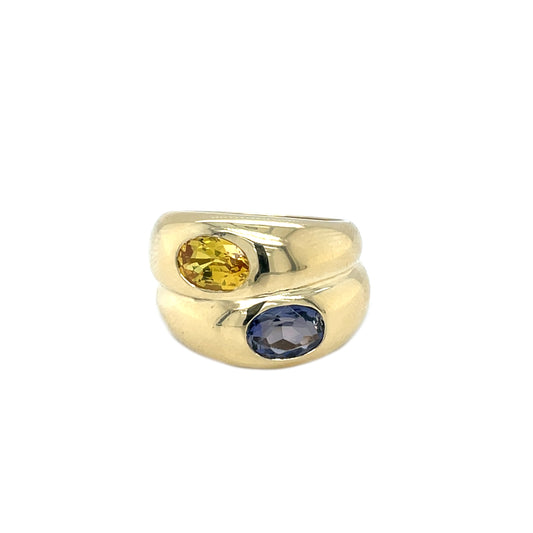 18ct Yellow Gold Blue & Orange Sapphire Ring (Size I)